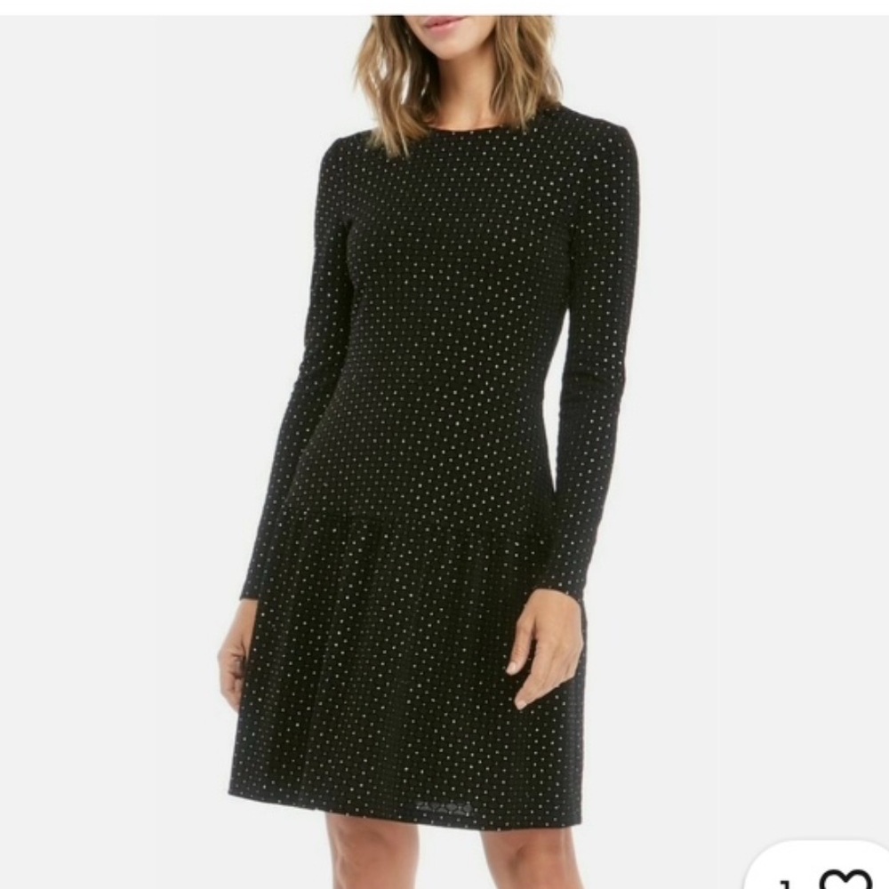 Like New! Michael Kors Gold Metallic Dot / Black Long Sleeve Dress. Size L